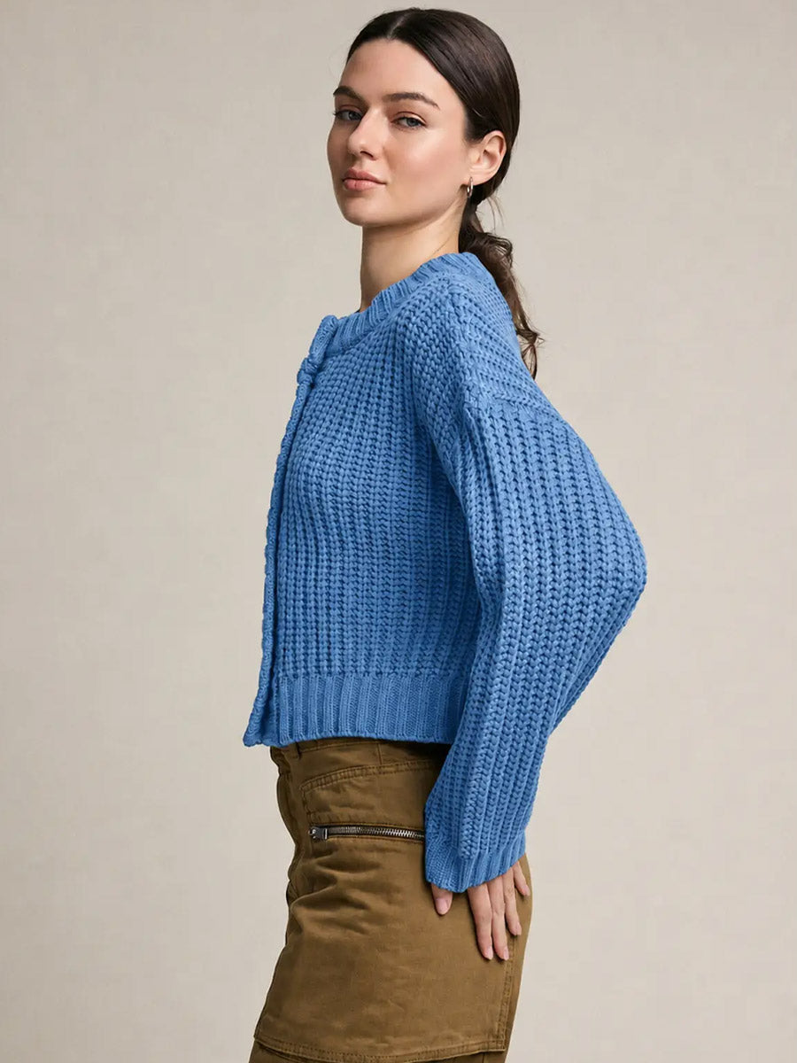CHUNKY KNIT BUTTON FRONT CARDIGAN  - BLUE