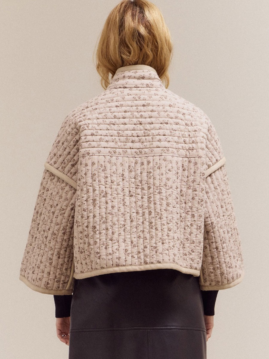 HIGH NECK COLLAR QUILTED JACKET - BLUE GRANITE JACKETS OAK CLOTHING CO.