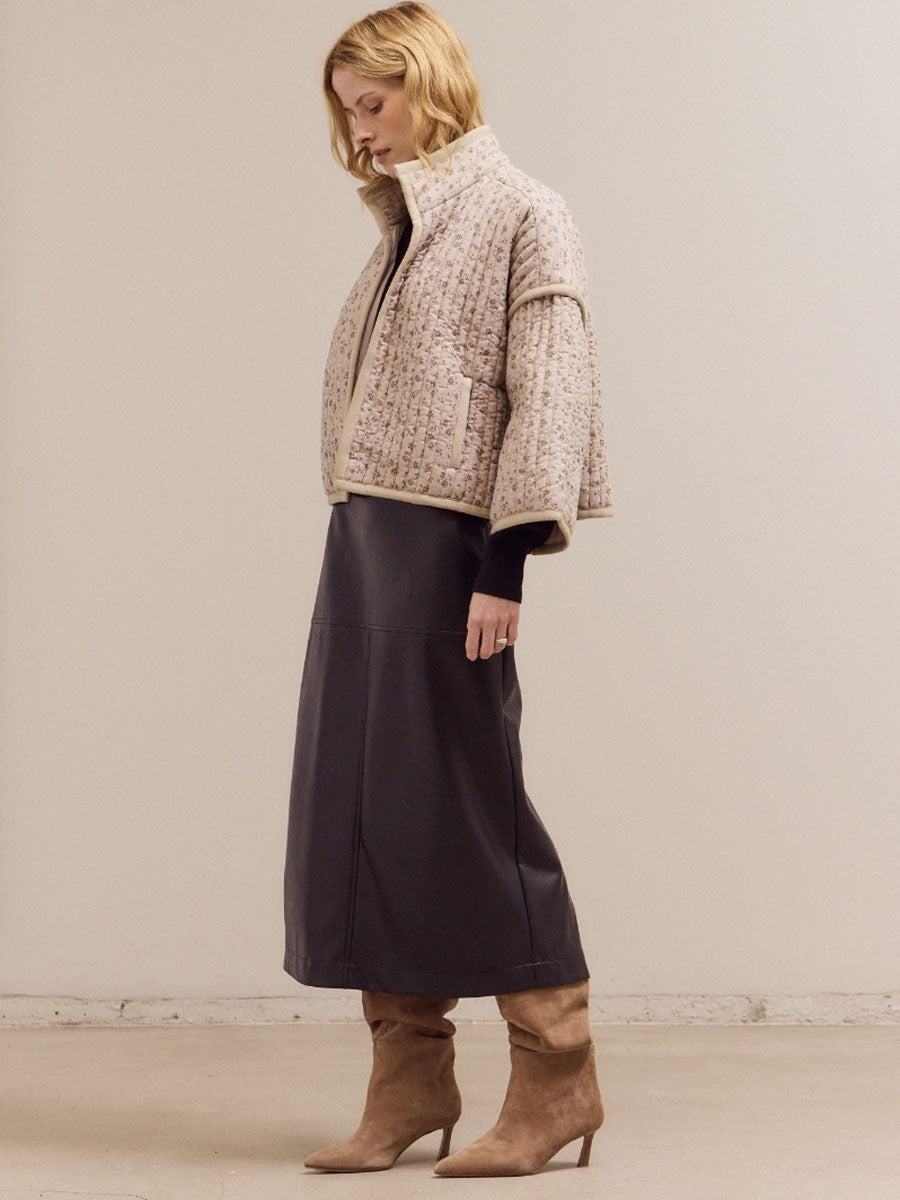 HIGH NECK COLLAR QUILTED JACKET - BLUE GRANITE JACKETS OAK CLOTHING CO.