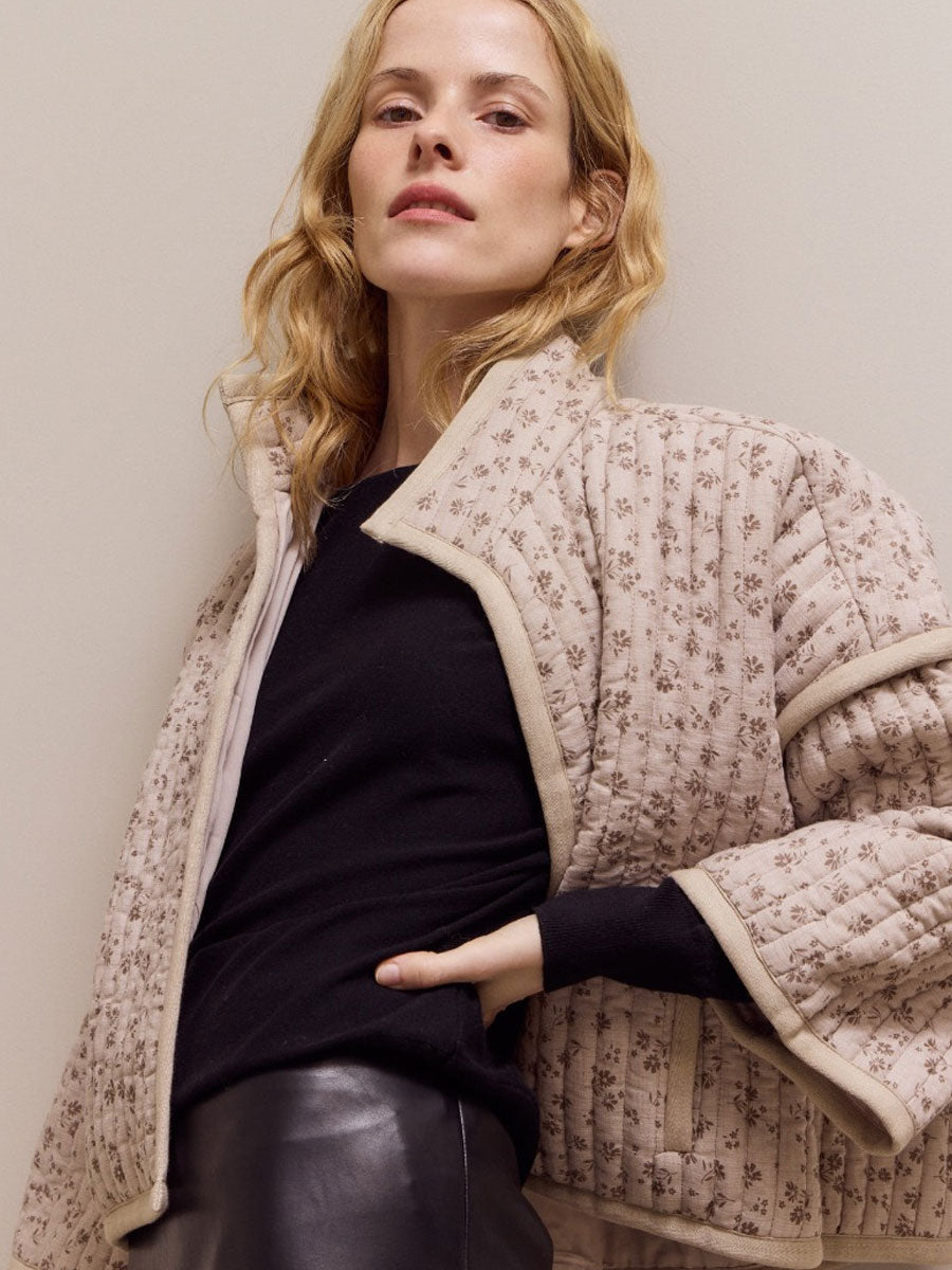 HIGH NECK COLLAR QUILTED JACKET - BLUE GRANITE JACKETS OAK CLOTHING CO.