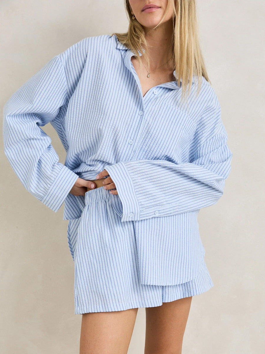 RHYTHM OVERSWIM STRIPE SHIRT - BLUE