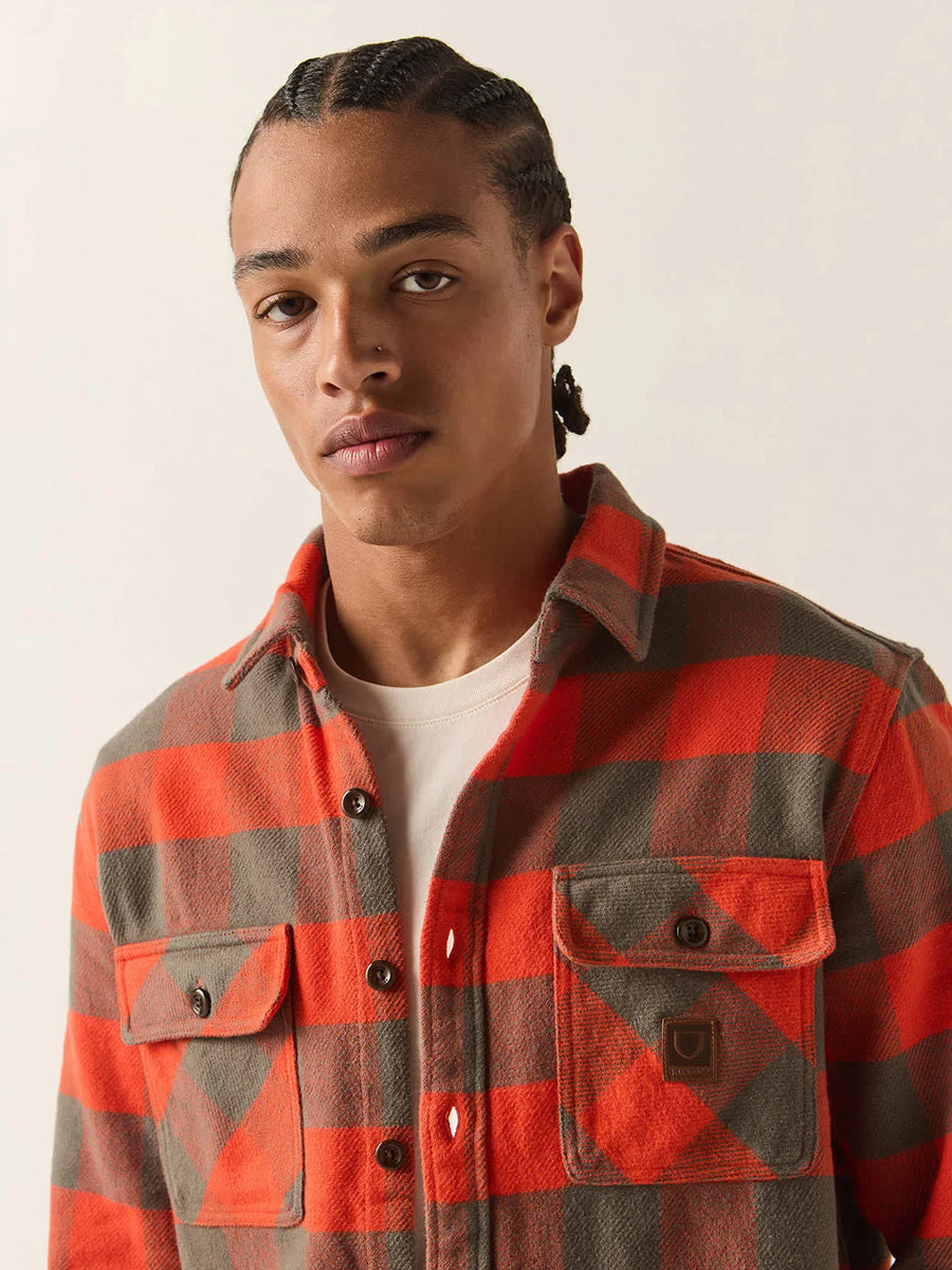 BRIXTON BOWERY HEAVY WEIGHT FLANNEL - WASHED RED/GREY SHIRTS BRIXTON