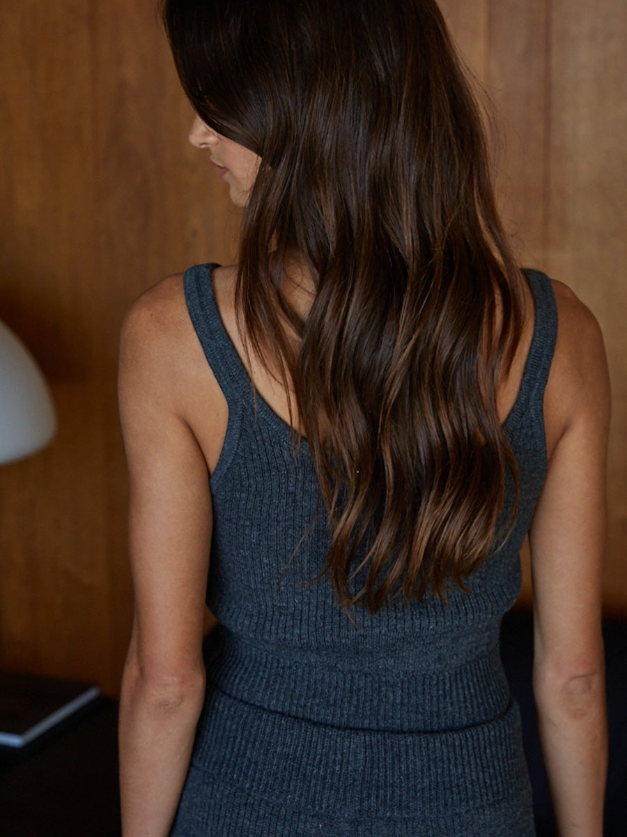 KNIT RIBBED SWEATER BRALETTE TOP - CHARCOAL SWEATERS OAK CLOTHING CO.