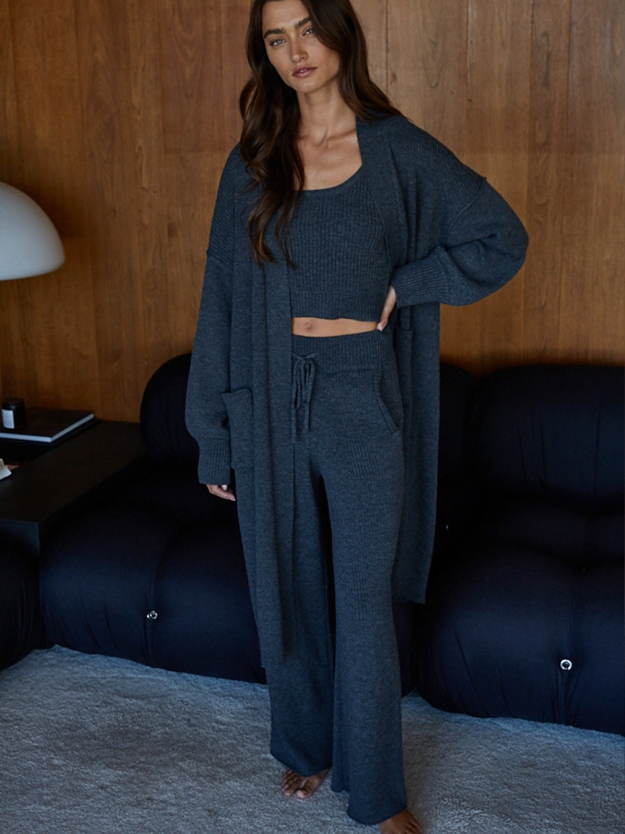 KNIT RIBBED SWEATER BRALETTE TOP - CHARCOAL SWEATERS OAK CLOTHING CO.