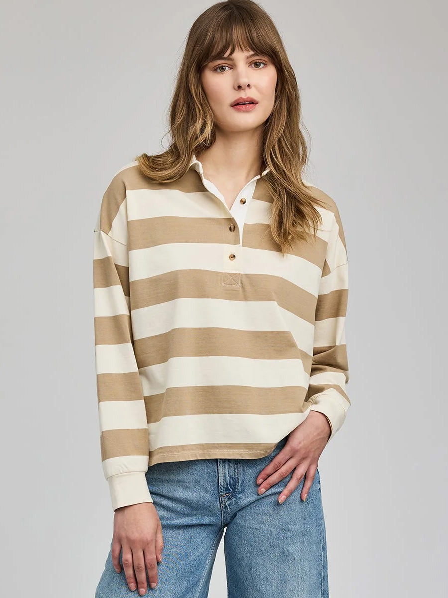 GENTLE FAWN BRITT POLO TOP - KHAKI STRIPE T-SHIRTS GENTLE FAWN