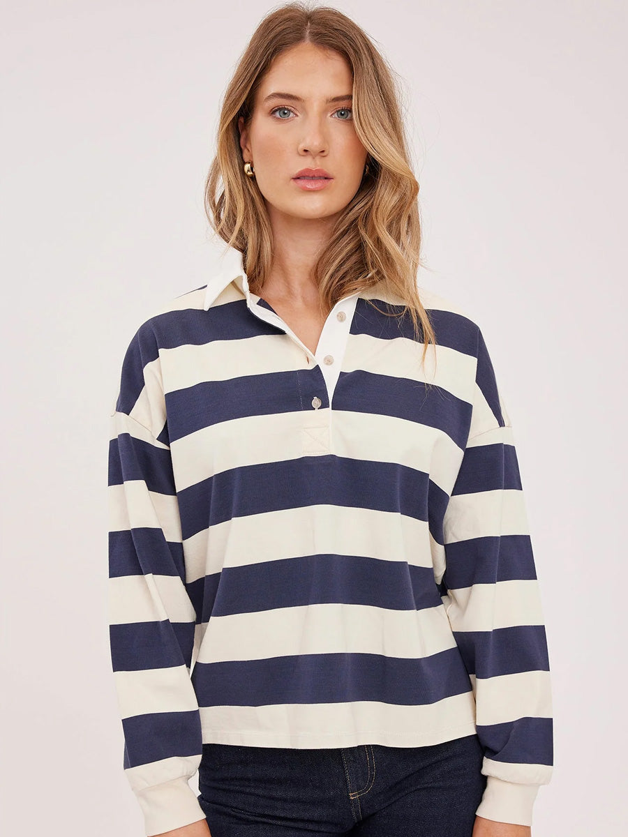 GENTLE FAWN BRITT POLO TOP - NAVY STRIPE T-SHIRTS GENTLE FAWN