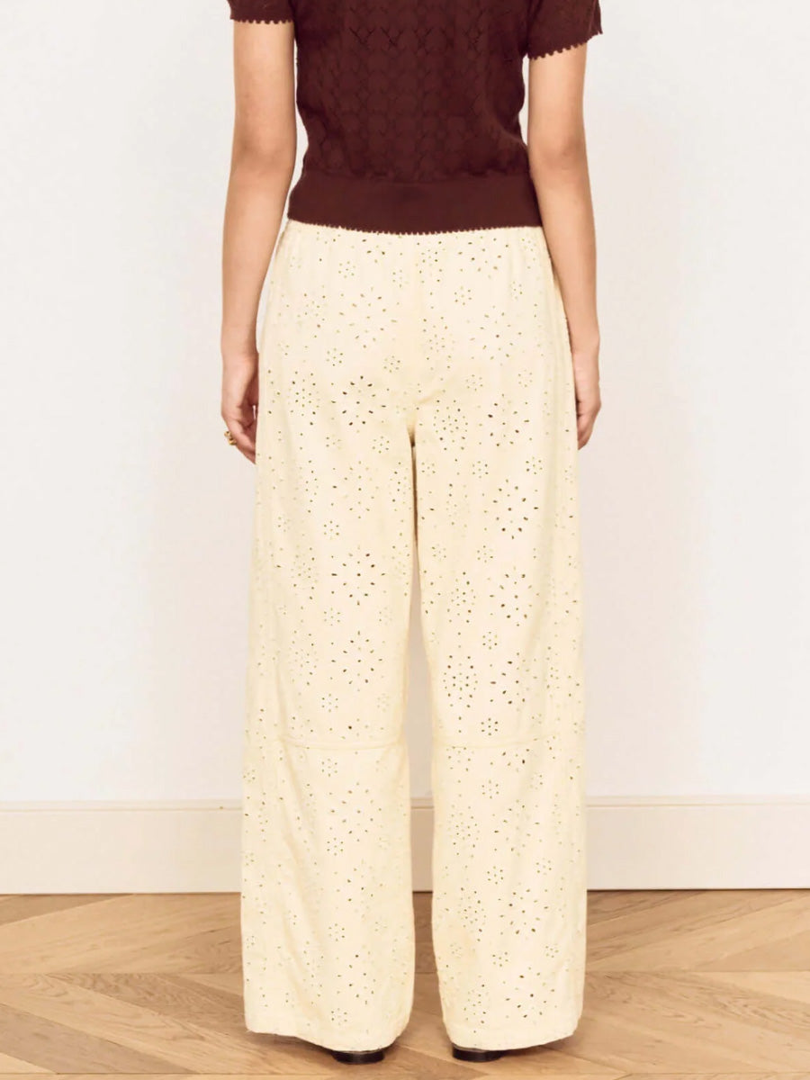 MINKPINK ABREA BRODERIE DENIM PANT - CREAM PANTS MINKPINK