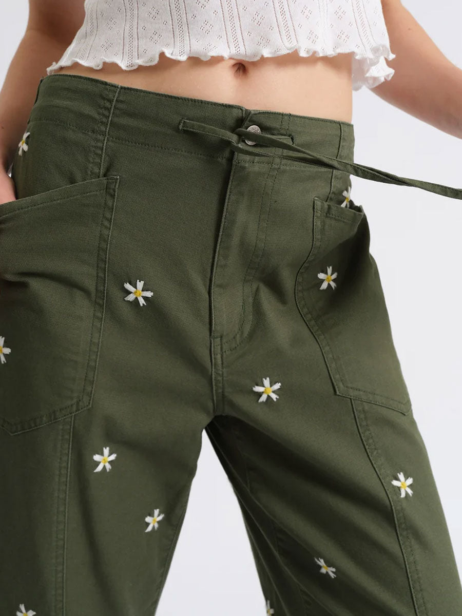 DAZE VILLA DRAWSTRING BARREL - BRONZE GREEN DAISY PANTS DAZE DENIM