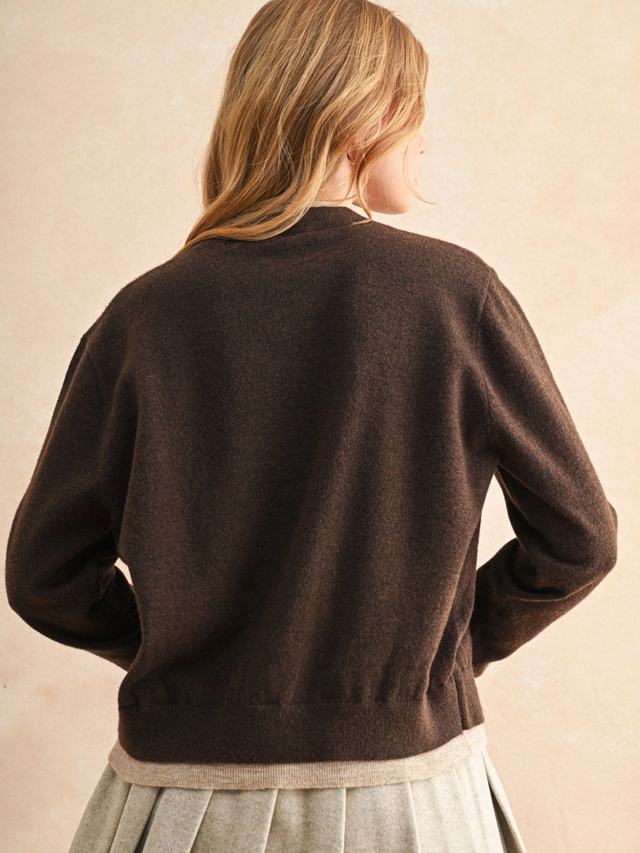 COLOR CONTRAST BUTTON FRONT CARDIGAN - BROWN/TAN SWEATER OAK CLOTHING CO.