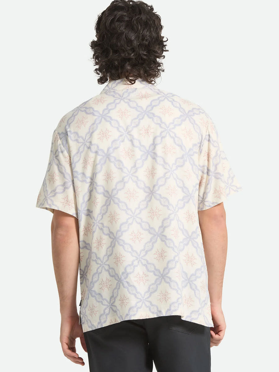 BRIXTON BUNKER SLUB SHORT-SLEEVE SHIRT - WHITE/BLUE TILE SHIRTS BRIXTON