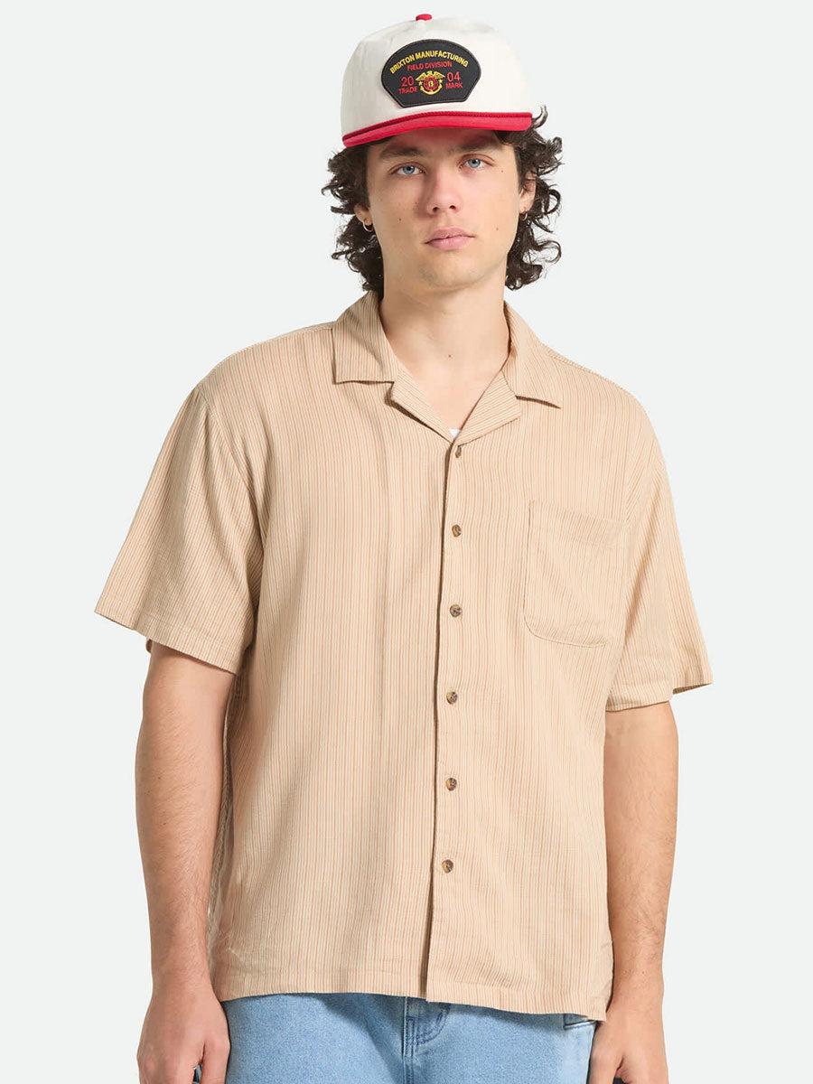BRIXTON BUNKER SLUB SHORT-SLEEVE SHIRT - ITALIAN CLAY STRIPE SHIRTS BRIXTON