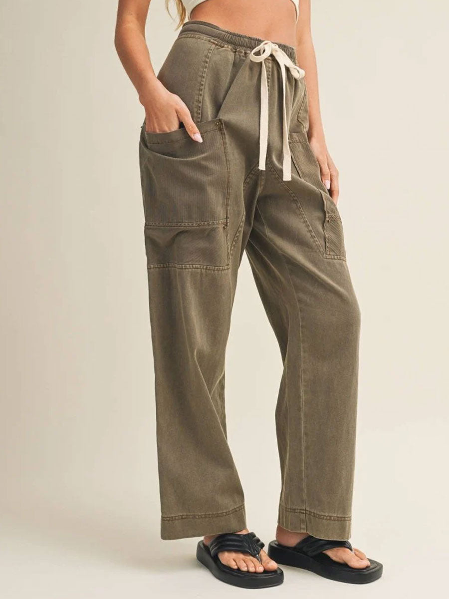 SIDE POCKET WIDE PANTS - BURNT MOSS PANTS OAK CLOTHING CO.