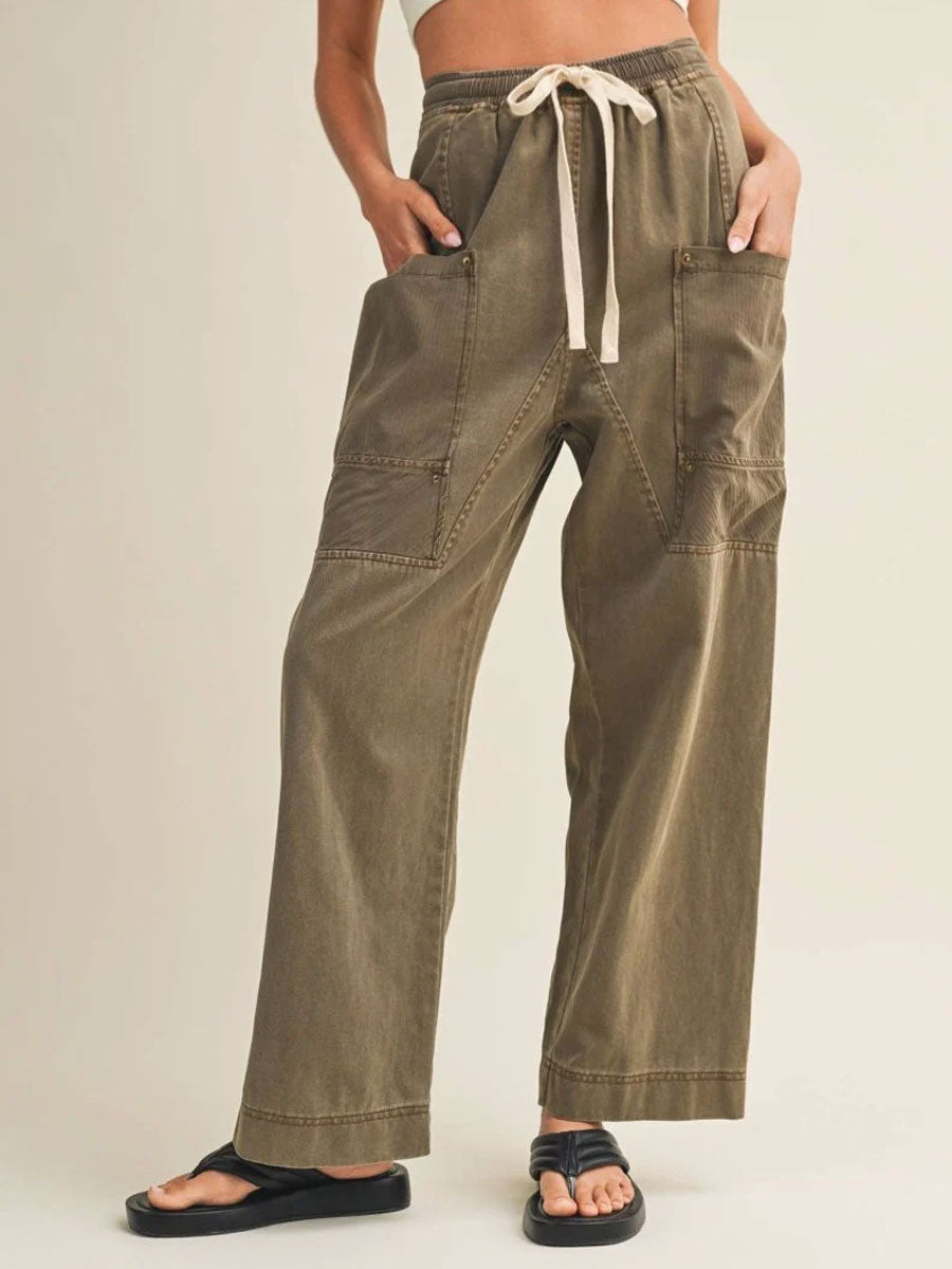 SIDE POCKET WIDE PANTS - BURNT MOSS PANTS OAK CLOTHING CO.