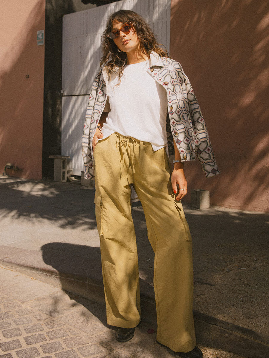 BRIXTON THE JETT CARGO WIDE LEG PANT - OLIVE STONE PANT BRIXTON