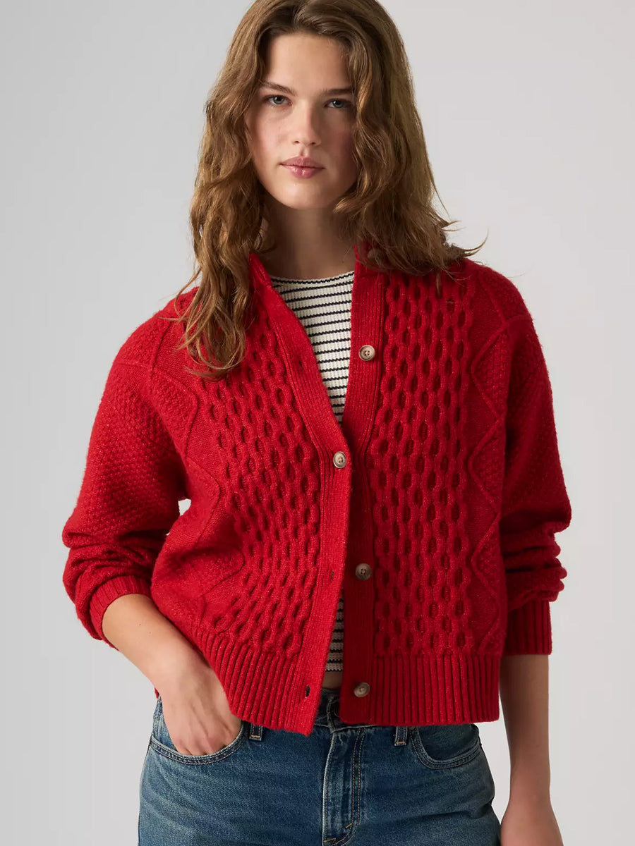 LEVI'S CHARLOTTE CREWNECK CARDIGAN - EMBOLDENED / RED SWEATERS LEVI'S