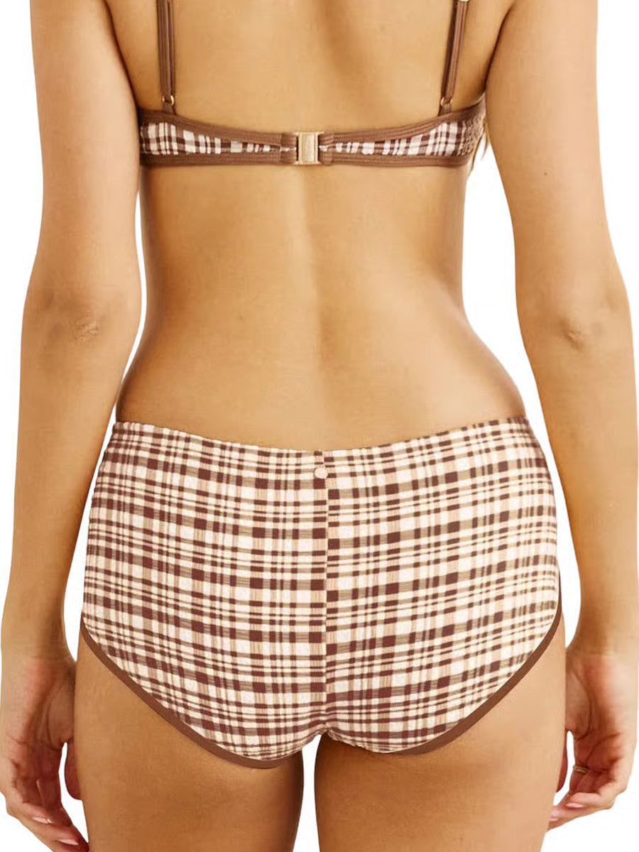 RHYTHM LONDON CHECK BOYLEG BIKINI BOTTOM - CHOCOLATE BIKINIS RHYTHM