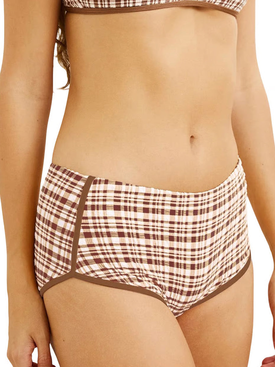 RHYTHM LONDON CHECK BOYLEG BIKINI BOTTOM - CHOCOLATE BIKINIS RHYTHM