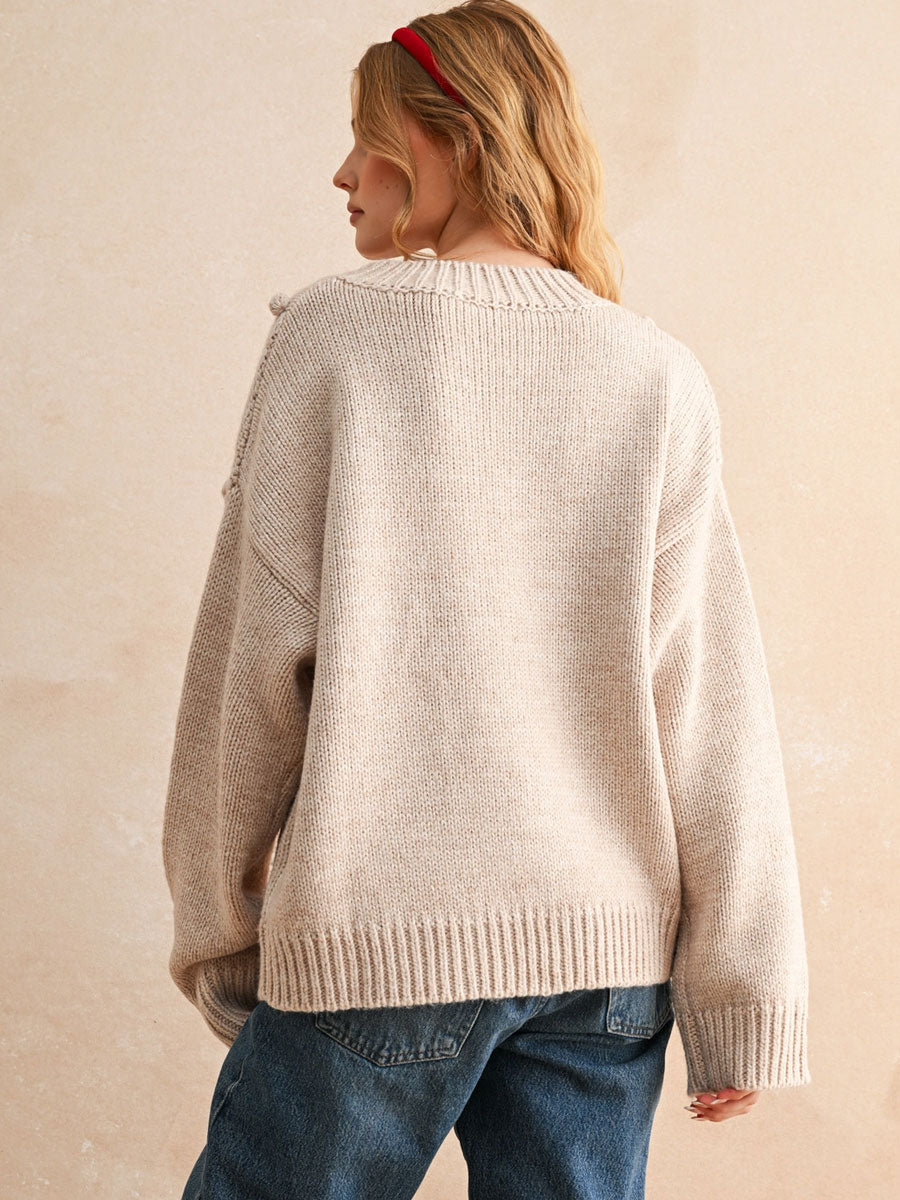 CHERRY TRIM SWEATER - OATMEAL SWEATERS OAK CLOTHING CO.