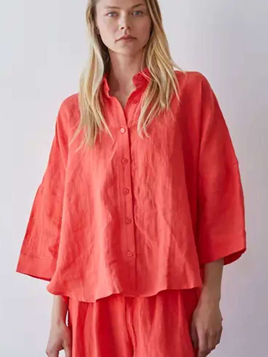 WOVEN LINEN BUTTON DOWN SHIRT - CHILI PEPPER SHIRTS OAK CLOTHING CO.