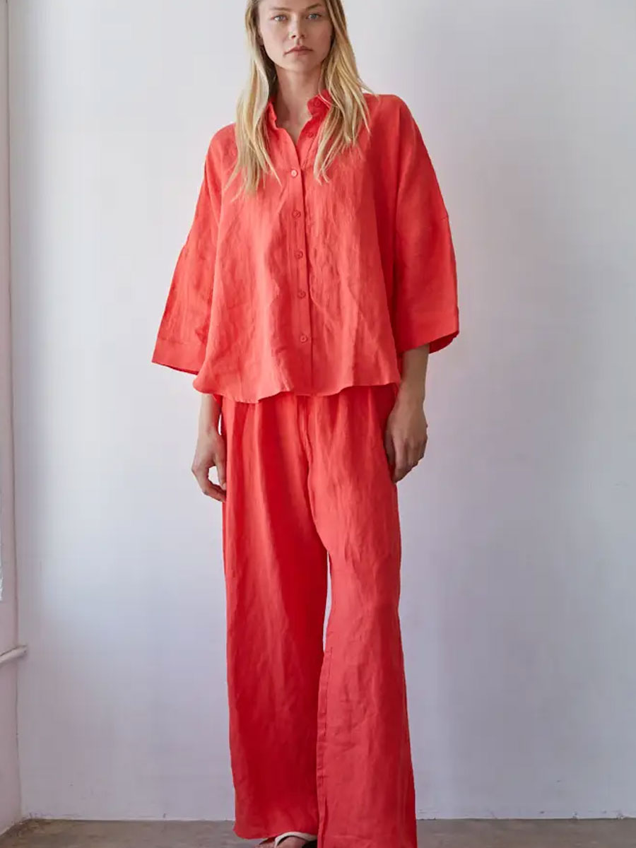WOVEN LINEN BUTTON DOWN SHIRT - CHILI PEPPER SHIRTS OAK CLOTHING CO.
