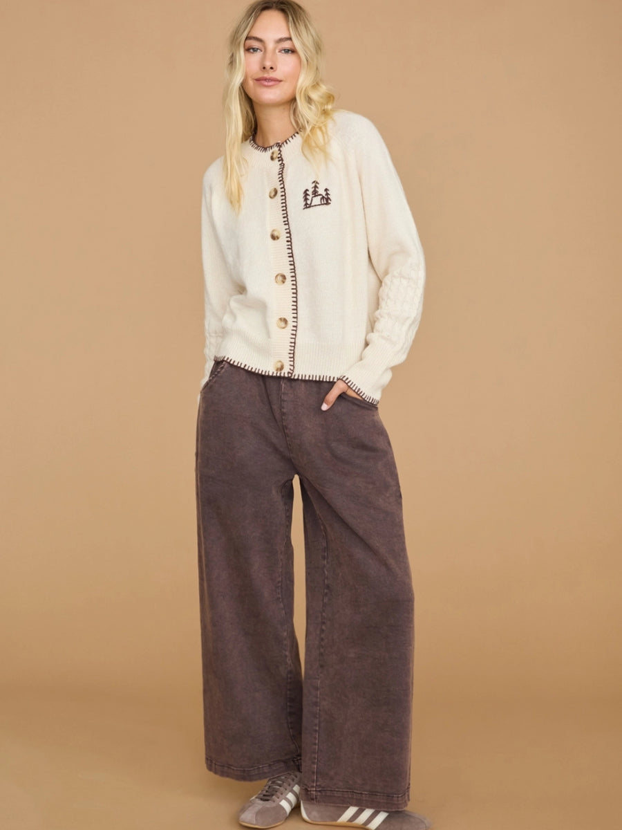 WASHED PULL ON WIDE LEG PANTS - CHOCOLATE | OAK CLOTHING CO.