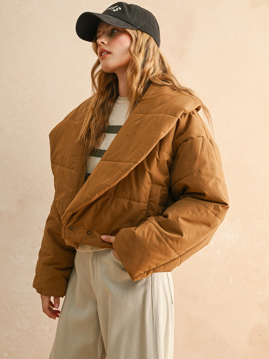 BIG COLLARD PUFFER JACKET - COFFEE JACKETS OAK CLOTHING CO.