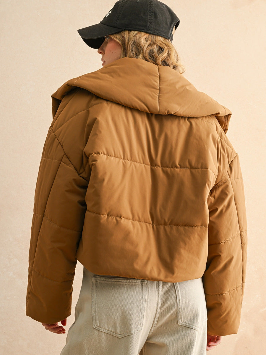 BIG COLLARD PUFFER JACKET - COFFEE JACKETS OAK CLOTHING CO.