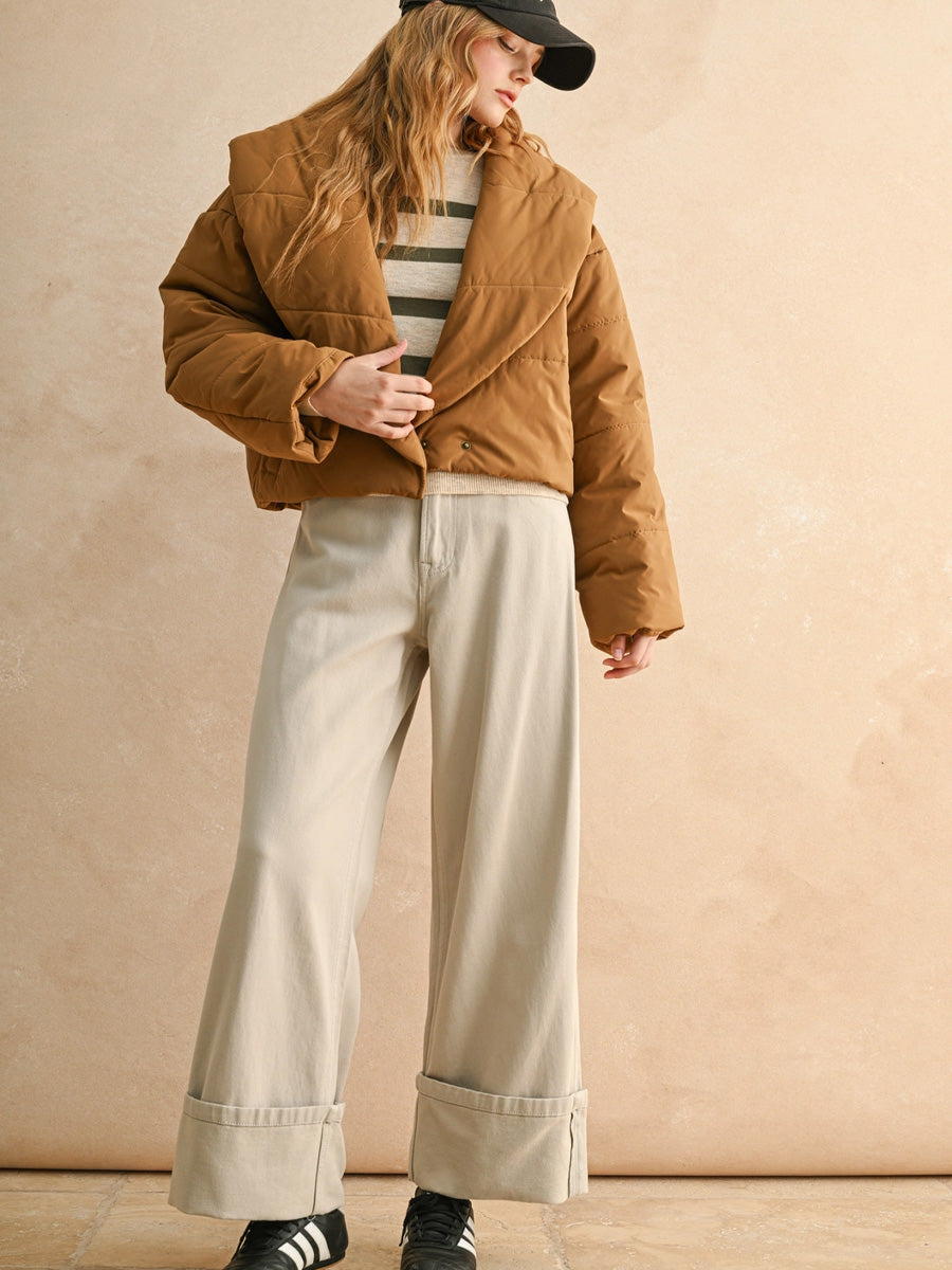 BIG COLLARD PUFFER JACKET - COFFEE JACKETS OAK CLOTHING CO.