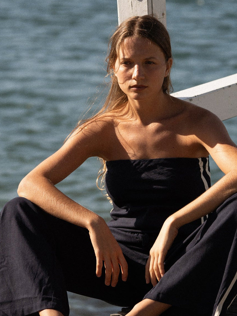 RHYTHM CONTRAST LINEN STRAPLESS TOP - OCEAN T-SHIRTS RHYTHM