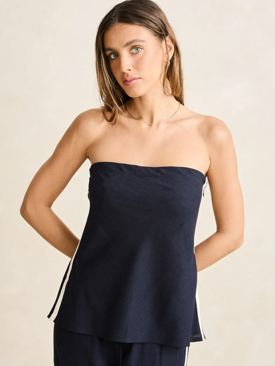 RHYTHM CONTRAST LINEN STRAPLESS TOP - OCEAN T-SHIRTS RHYTHM
