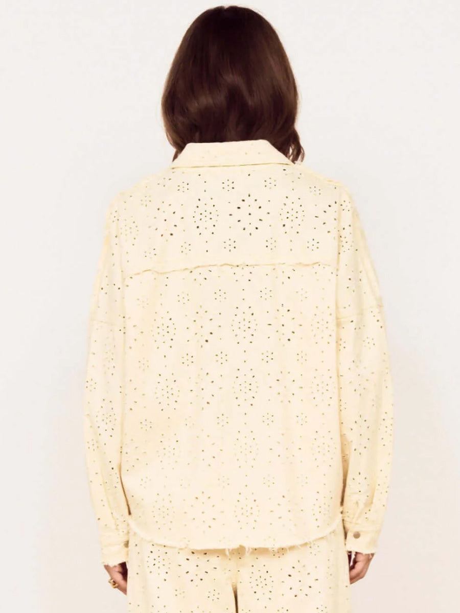 MINKPINK ABREA BRODERIE DENIM JACKET - CREAM