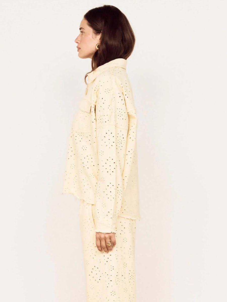 MINKPINK ABREA BRODERIE DENIM JACKET - CREAM
