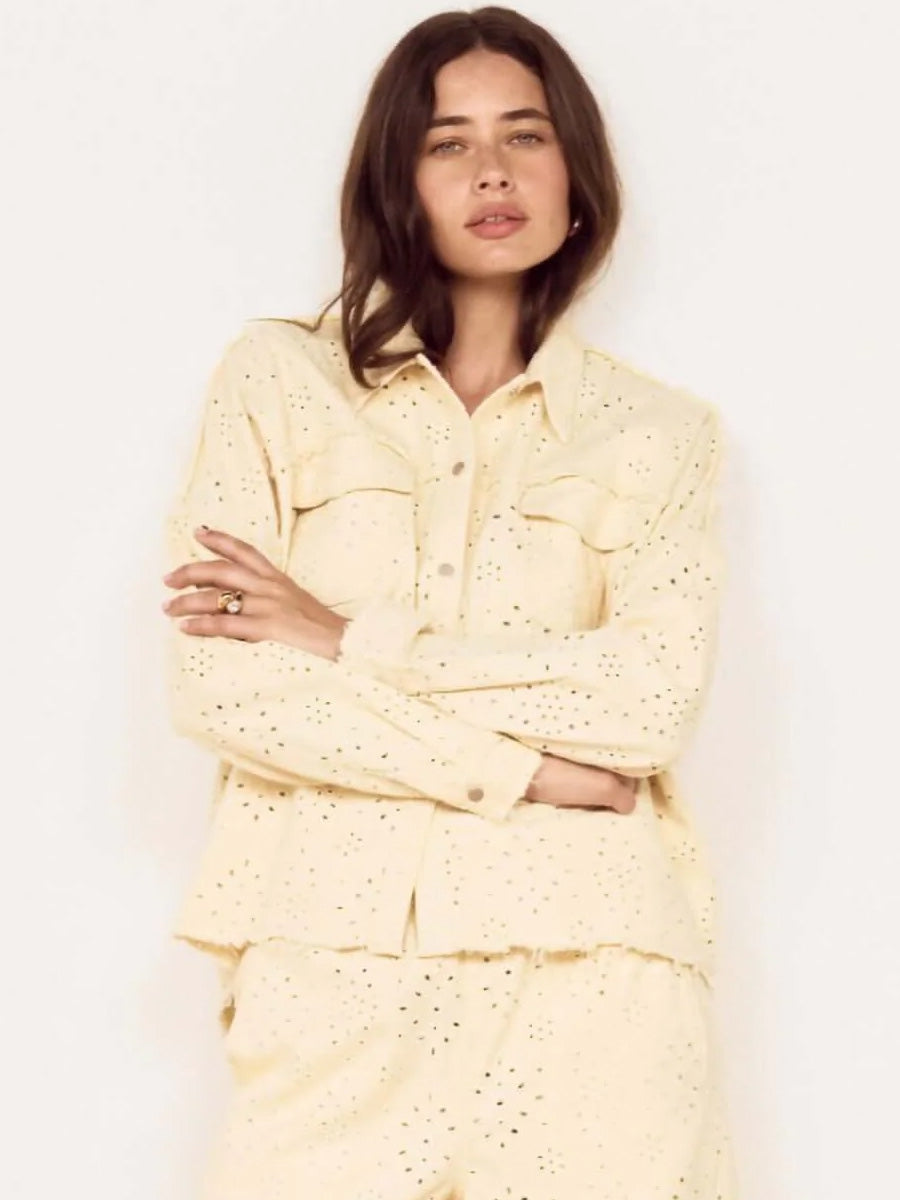 MINKPINK ABREA BRODERIE DENIM JACKET - CREAM