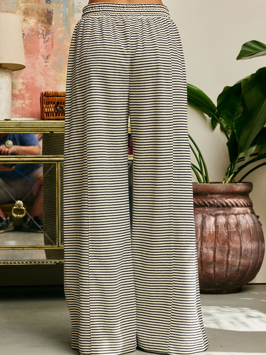 STRIPED WIDE-LEG LOUNGE PANT - CREAM/BLACK PANTS OAK CLOTHING CO.
