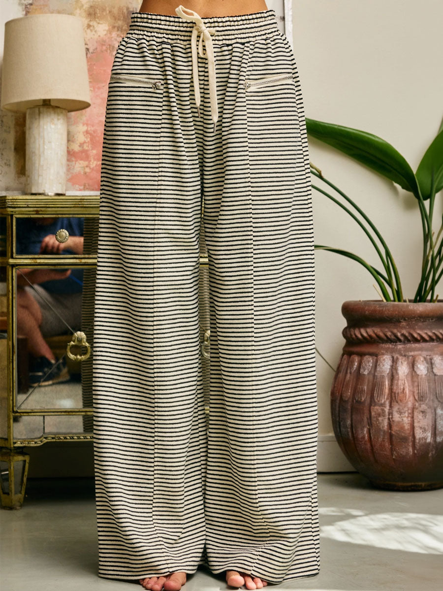 STRIPED WIDE-LEG LOUNGE PANT - CREAM/BLACK PANTS OAK CLOTHING CO.