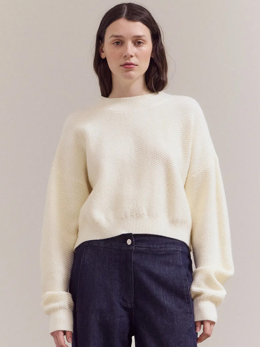 KNITTED CREWNECK TOP - IVORY