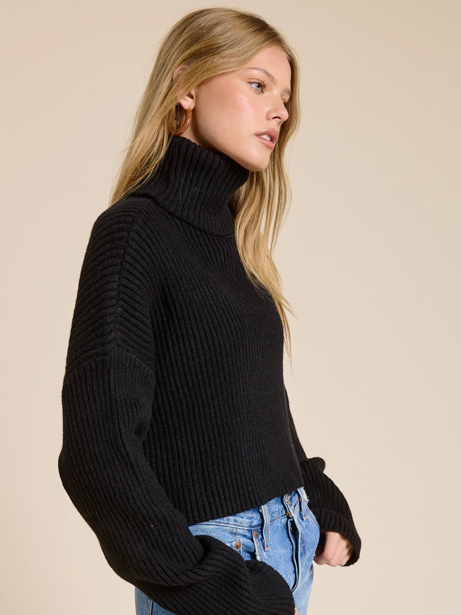 CROPPED RIBBED TURTLENECK - BLACK SWEATERS OAK CLOTHING CO.