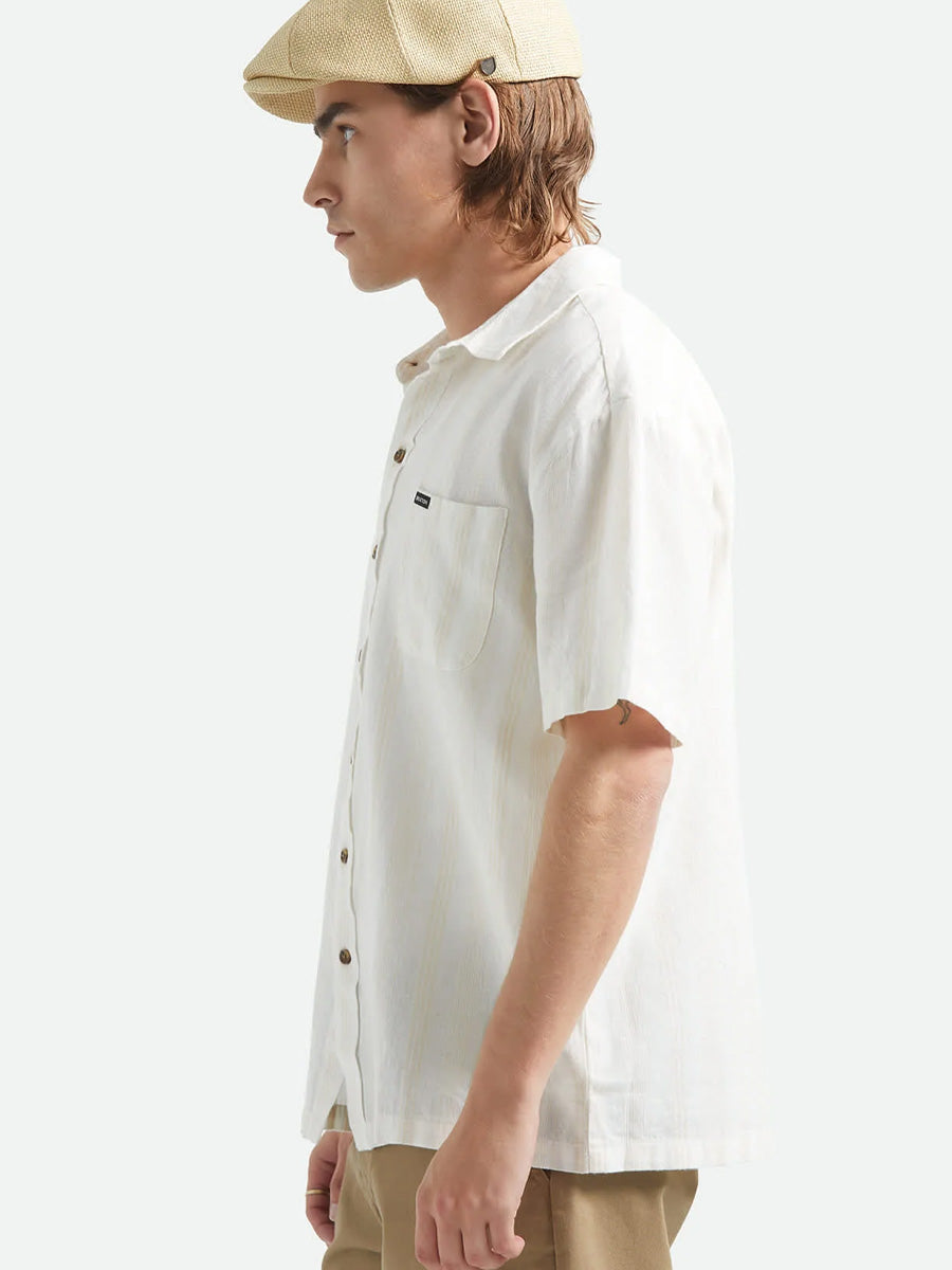 BRIXTON CRU STRIPED DOBBY SHORT-SLEEVE WOVEN - OFF WHITE SHIRTS BRIXTON