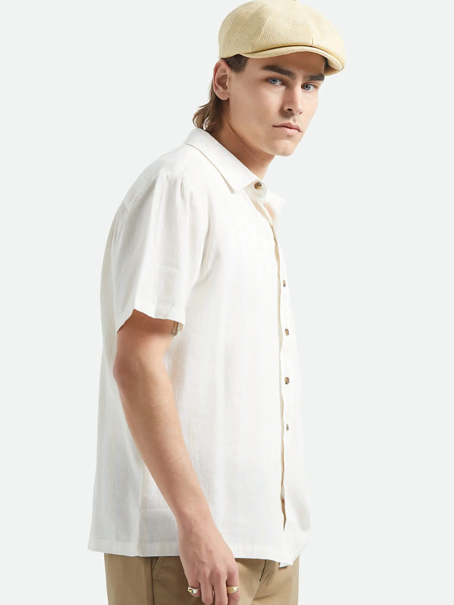 BRIXTON CRU STRIPED DOBBY SHORT-SLEEVE WOVEN - OFF WHITE SHIRTS BRIXTON