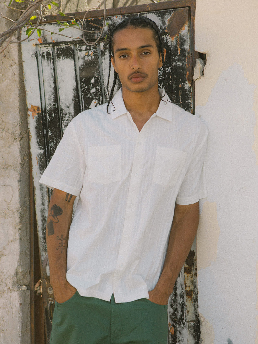 BRIXTON CRU STRIPED DOBBY SHORT-SLEEVE WOVEN - OFF WHITE SHIRTS BRIXTON