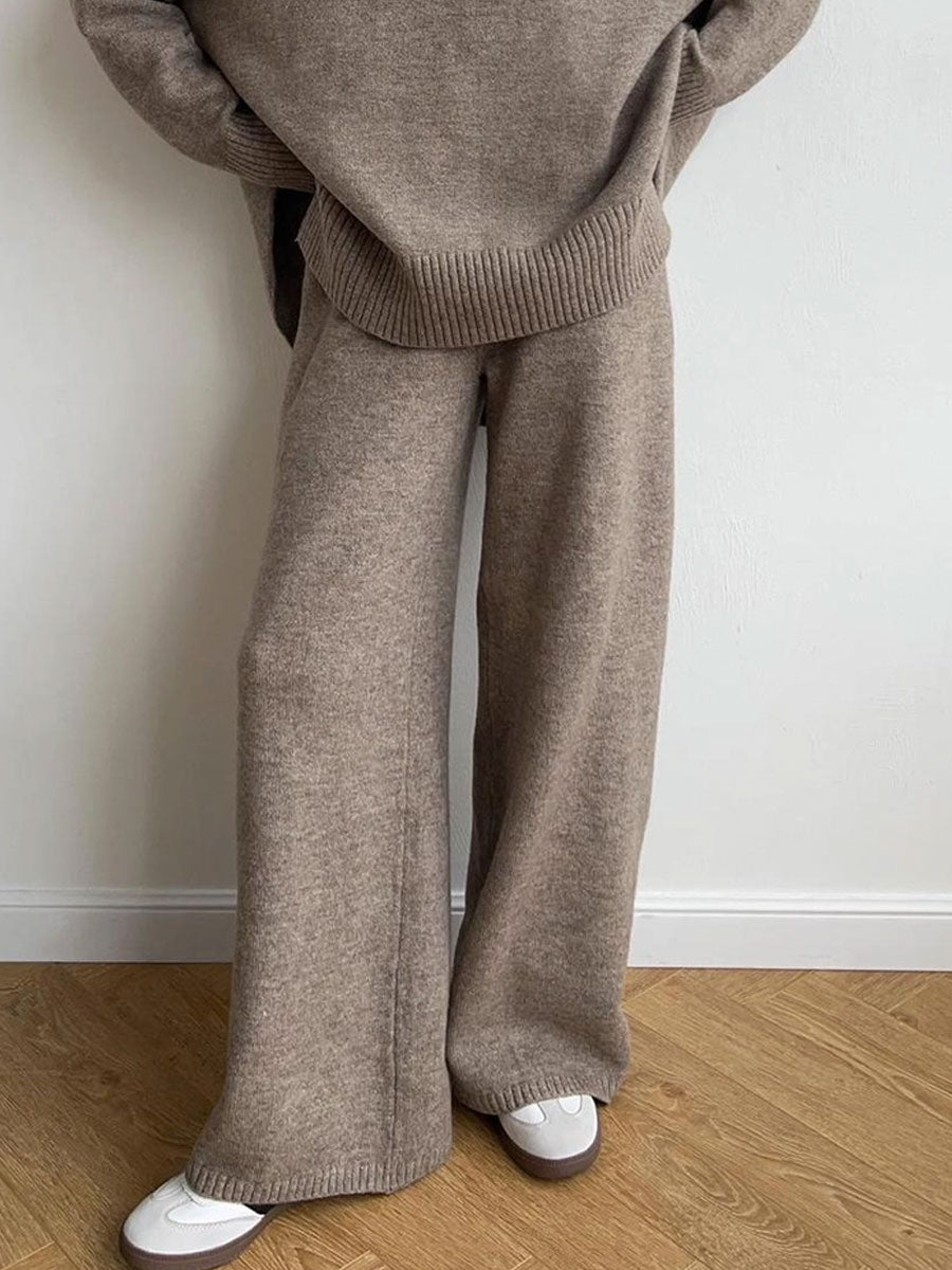 KNIT WIDE LEG PANT - DARK KHAKI PANTS OAK CLOTHING CO.