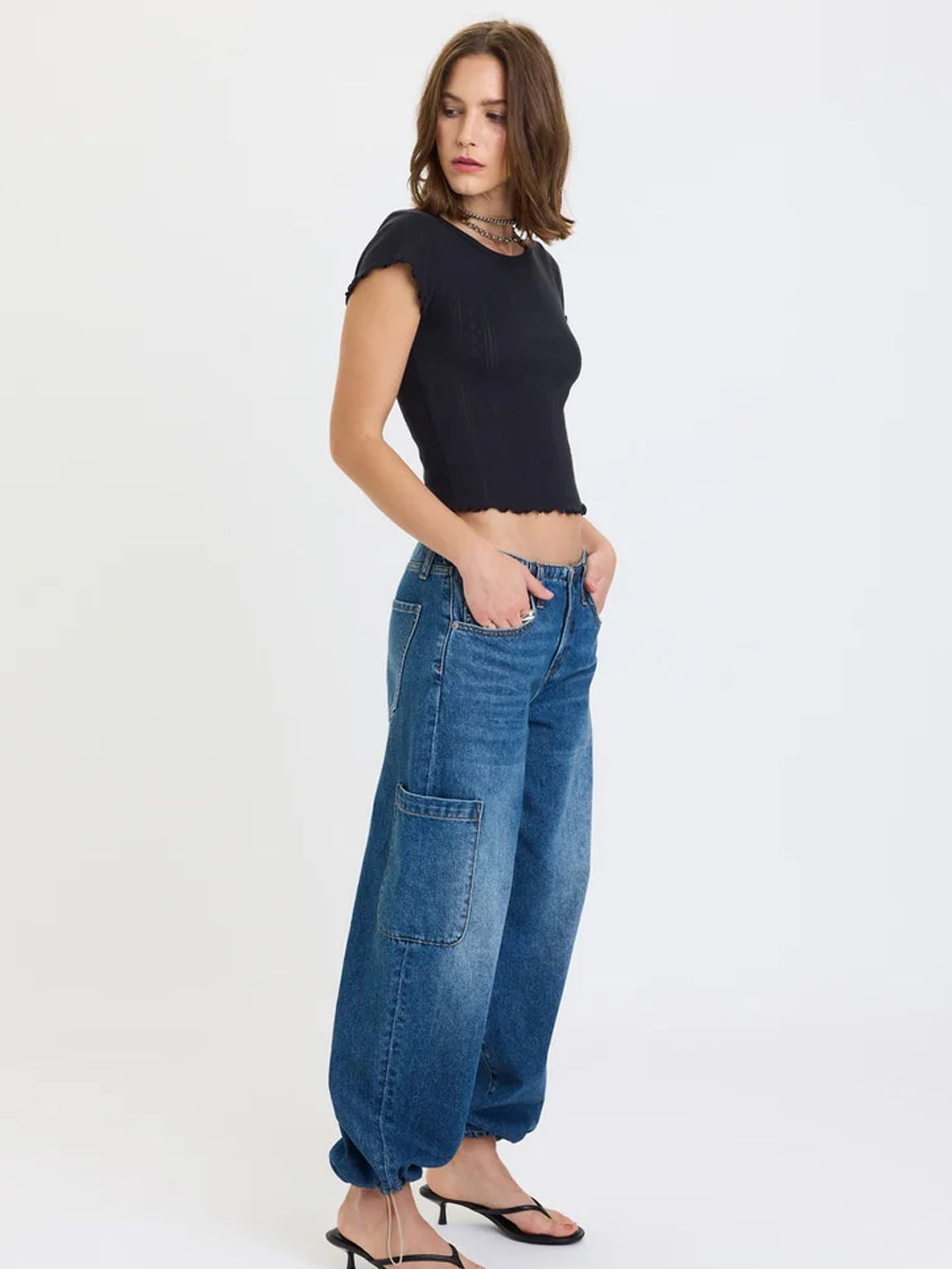 DAZE DENIM MIRAGE MID RISE CARGO HAREM PANT - SNAP JEANS DAZE DENIM