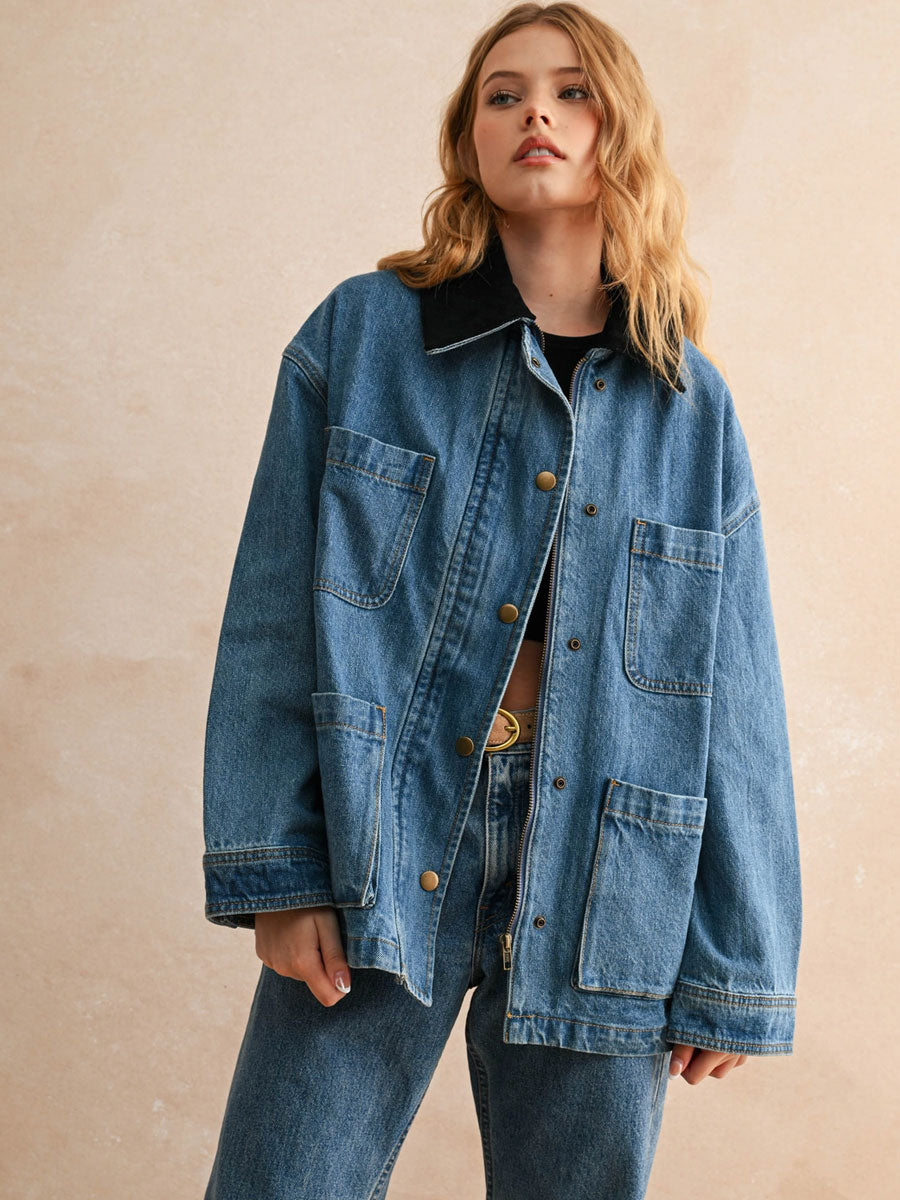 CORDUROY COLLAR DENIM UTILITY JACKET Coats & Jackets -