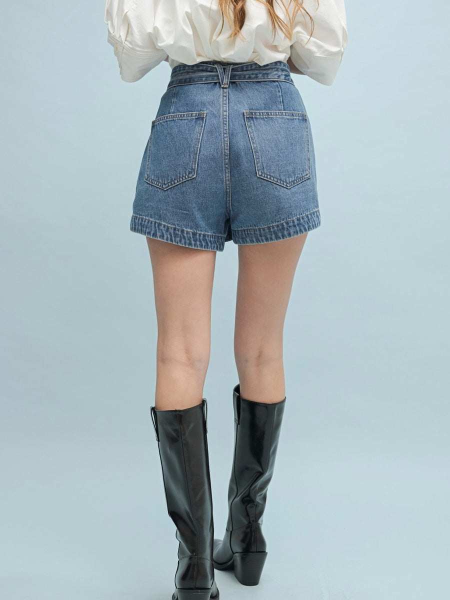 BELTED DENIM WRAP SKORT SKORT -