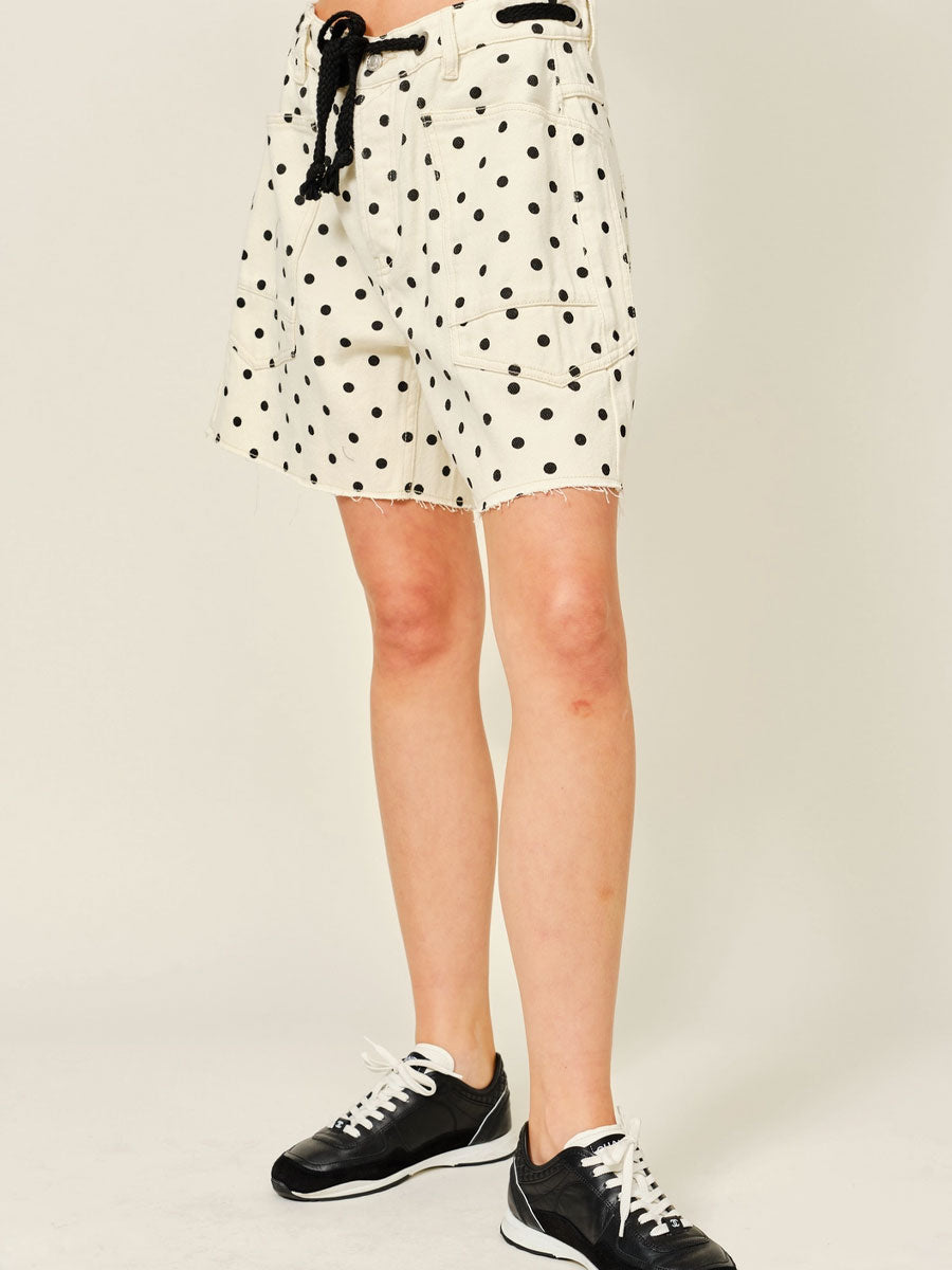 DOT BARREL SHORTS WITH EYELET WAIST - CREAM SHORTS OAK CLOTHING CO.