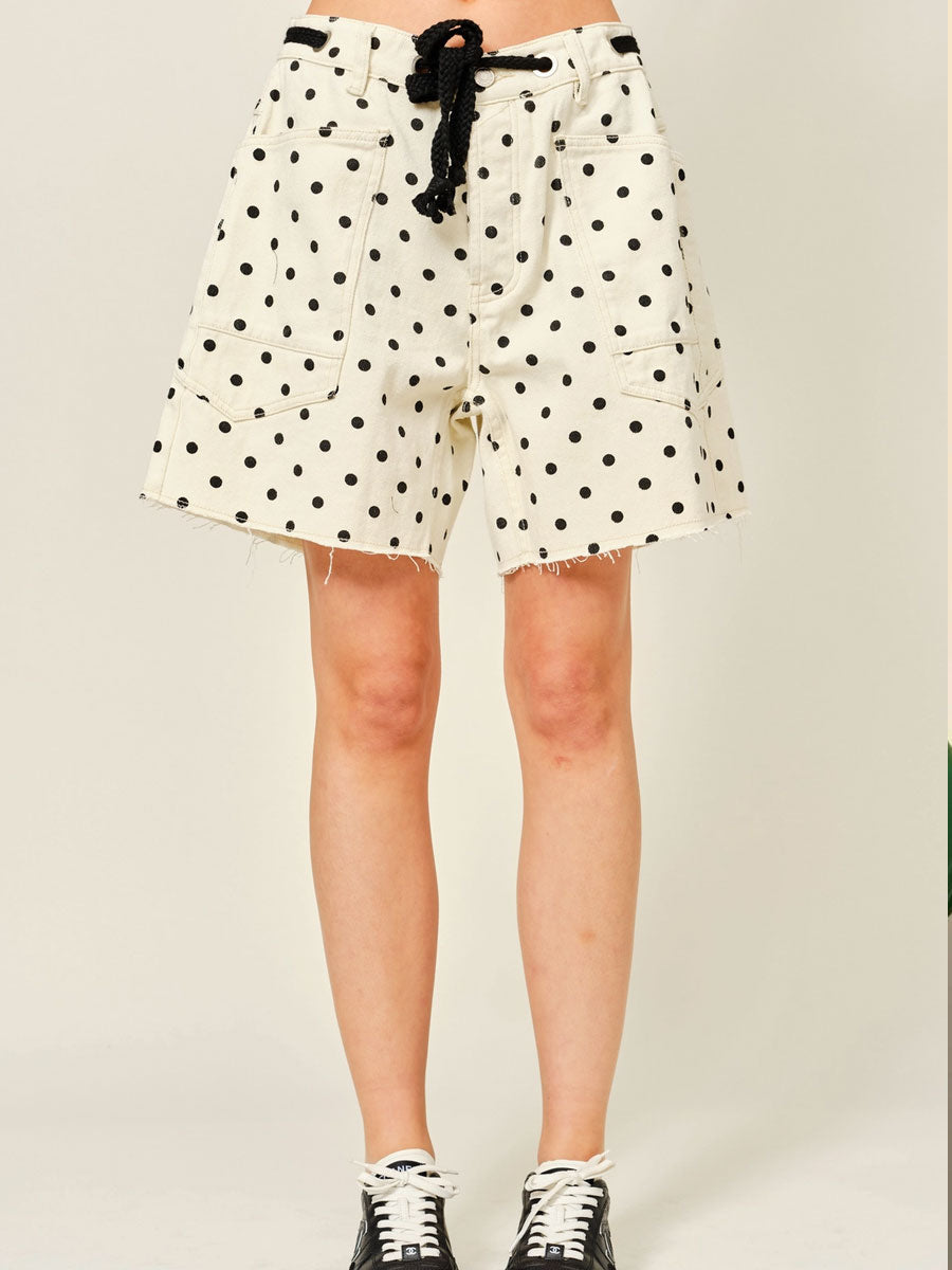 DOT BARREL SHORTS WITH EYELET WAIST - CREAM SHORTS OAK CLOTHING CO.