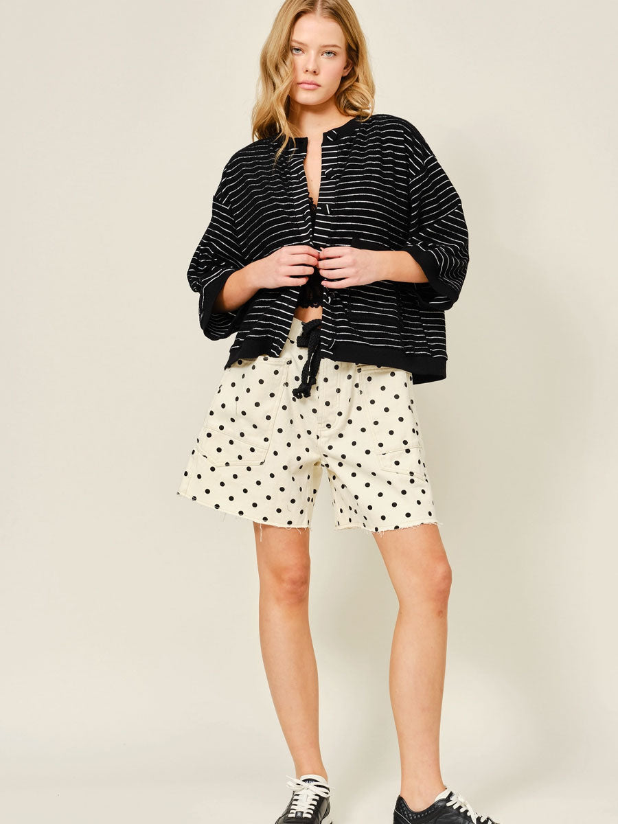 DOT BARREL SHORTS WITH EYELET WAIST - CREAM SHORTS OAK CLOTHING CO.
