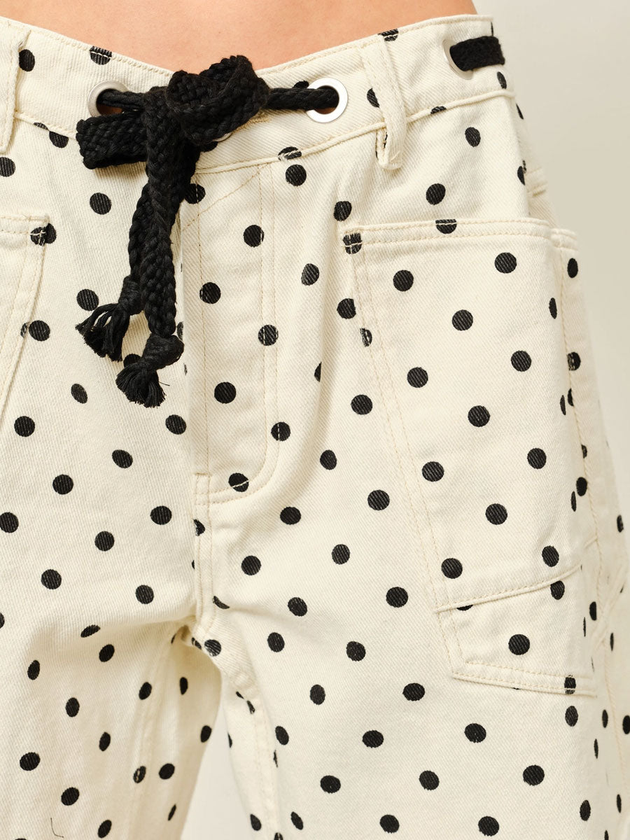 DOT BARREL SHORTS WITH EYELET WAIST - CREAM SHORTS OAK CLOTHING CO.