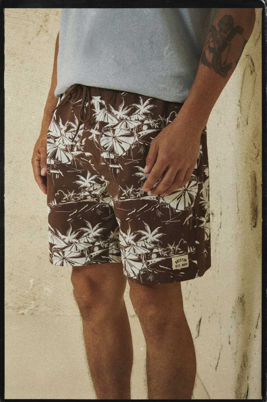 BRIXTON VOYAGE SHORT 16" - SEPIA UMBRELLA SCENE SHORTS BRIXTON   