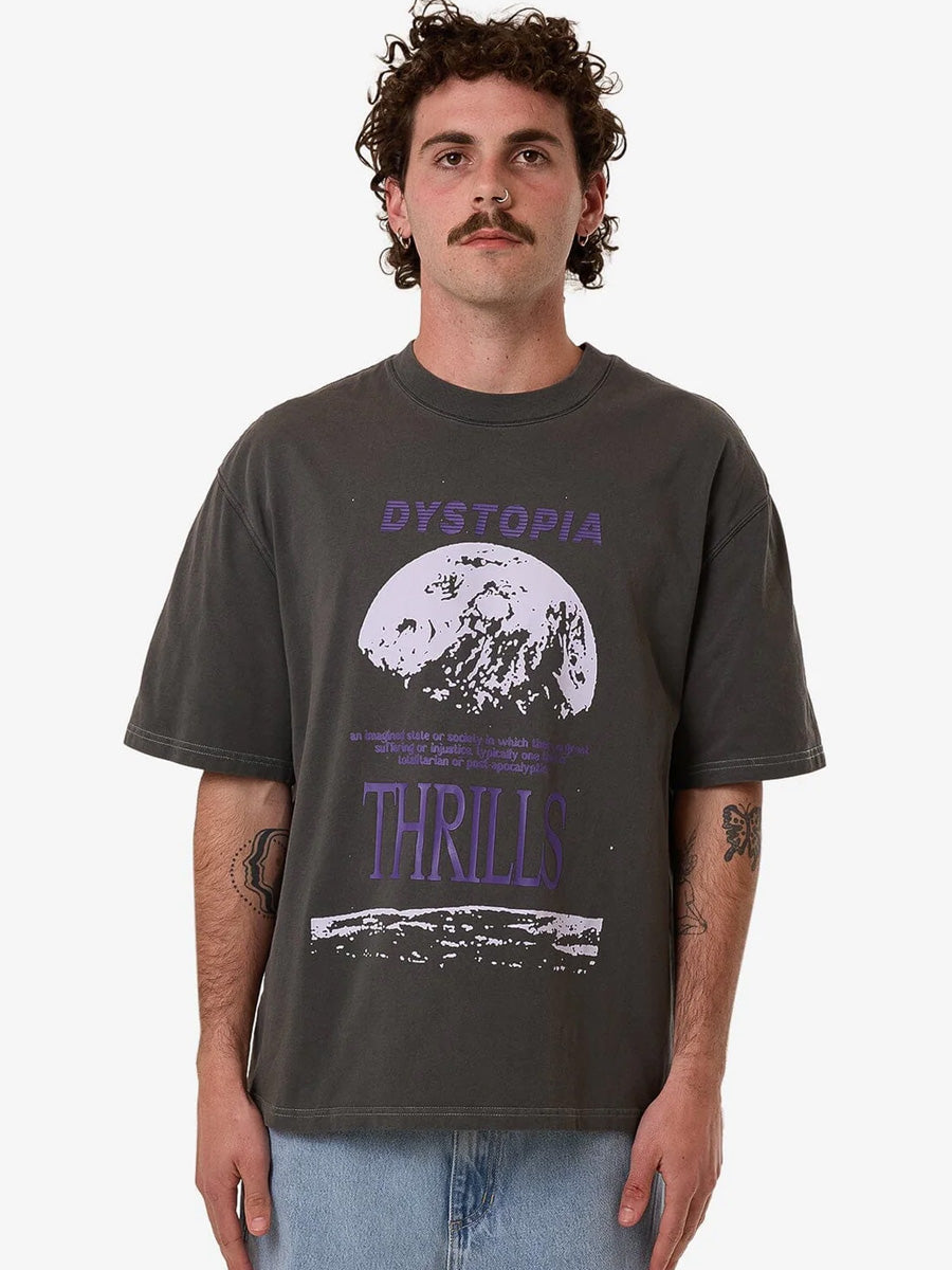 THRILLS DYSTOPIA BOX FIT OVERSIZE SHORT TEE - MERCH BLACK SHIRT -